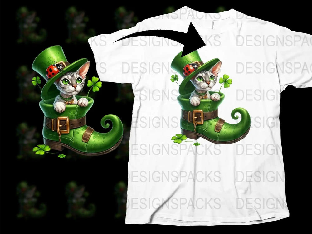 St. Patrick's Day Cat T-Shirt, Cute Kitten in Leprechaun Hat, Shamrock Graphic Tee, Holiday Apparel for Cat Lovers