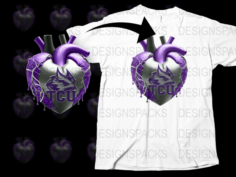 TCU Heart Graphic T-Shirt, Purple Lightning Design, Bold Modern Fashion, Unisex Tee