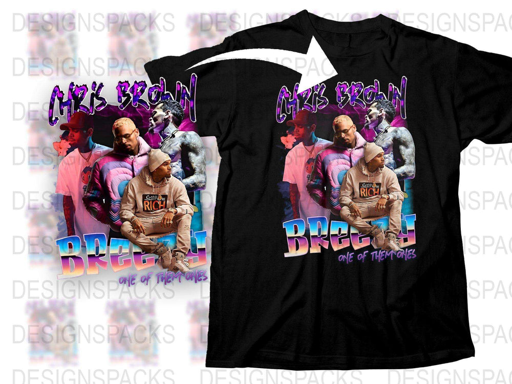 Chris Brown Breezy Album Cover Graphic T-Shirt, Colorful Hip Hop Tee, Urban Music Fashion, Collectible Artist Merchandise