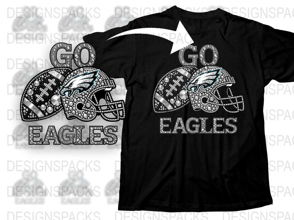 Philadelphia Eagles Inspired Rhinestone T-Shirt, Football Team Fan Apparel, Sparkling Graphic Tee for Game Day