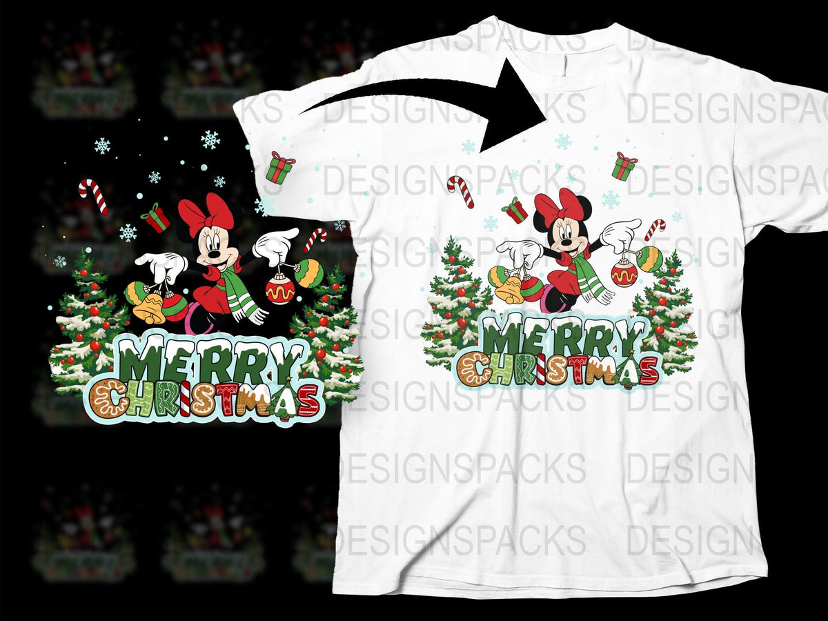 Merry Christmas T-Shirt, Holiday Disney Characters, Festive Mickey Minnie Graphic Tee, Unisex White Shirt
