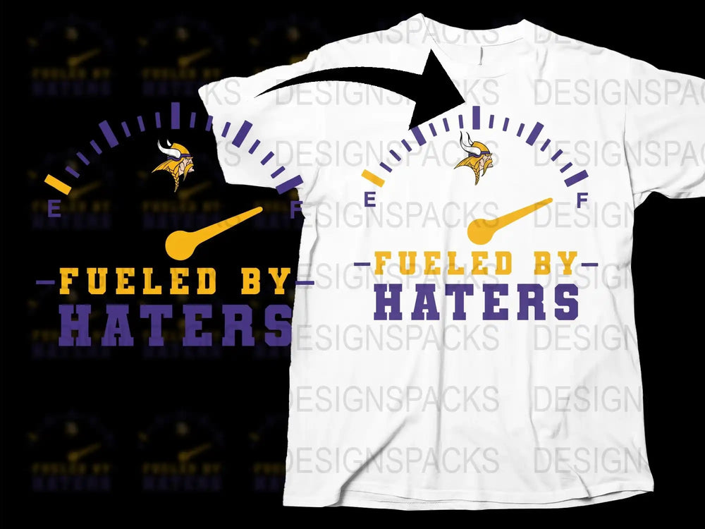Fueled by Haters T-Shirt, Bold Sports Fan Tee, Purple and Yellow Graphic, Casual Streetwear, Unisex Fashion Top