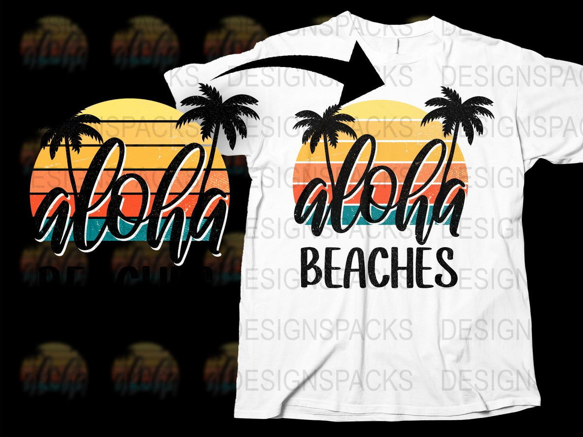 Tropical Aloha Beaches T-Shirt, Sunset Palm Trees Graphic Tee, Unisex Summer Fashion Top