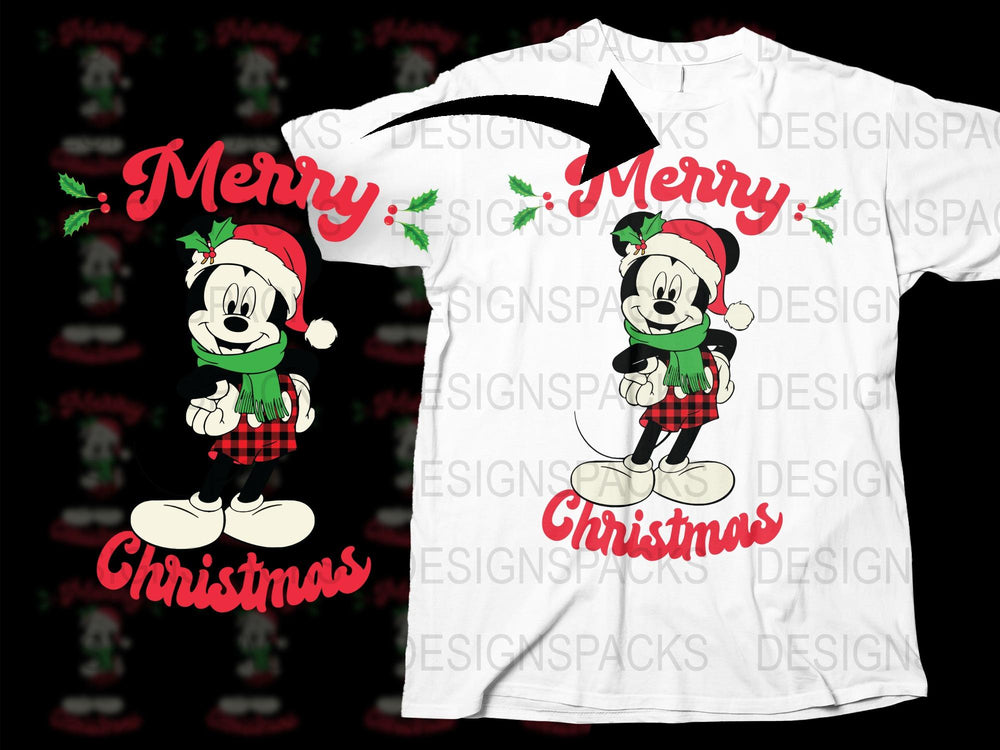 Festive Mickey Mouse Christmas T-Shirt, Holiday Cartoon Character Apparel, Kids and Adults Sizes Available