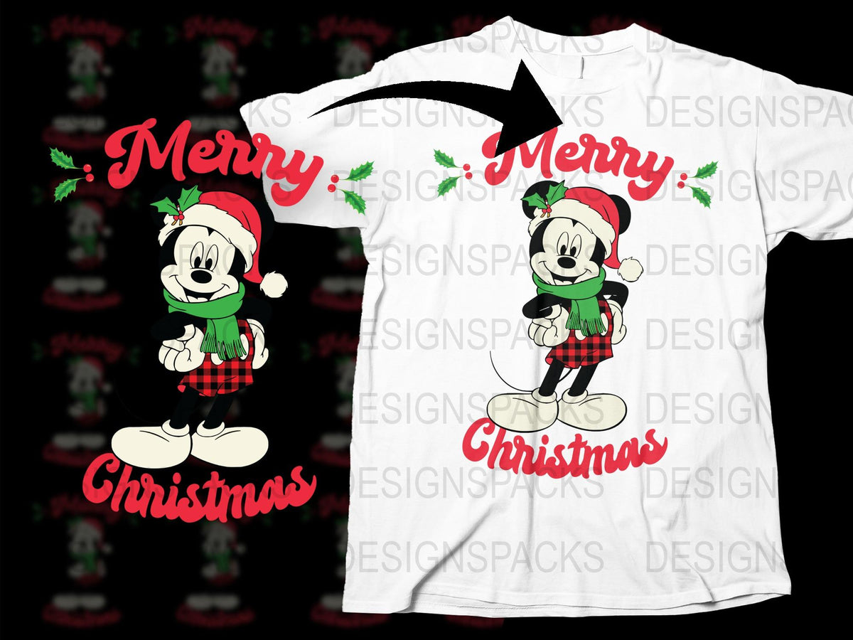 Festive Mickey Mouse Christmas T-Shirt, Holiday Cartoon Character Apparel, Kids and Adults Sizes Available