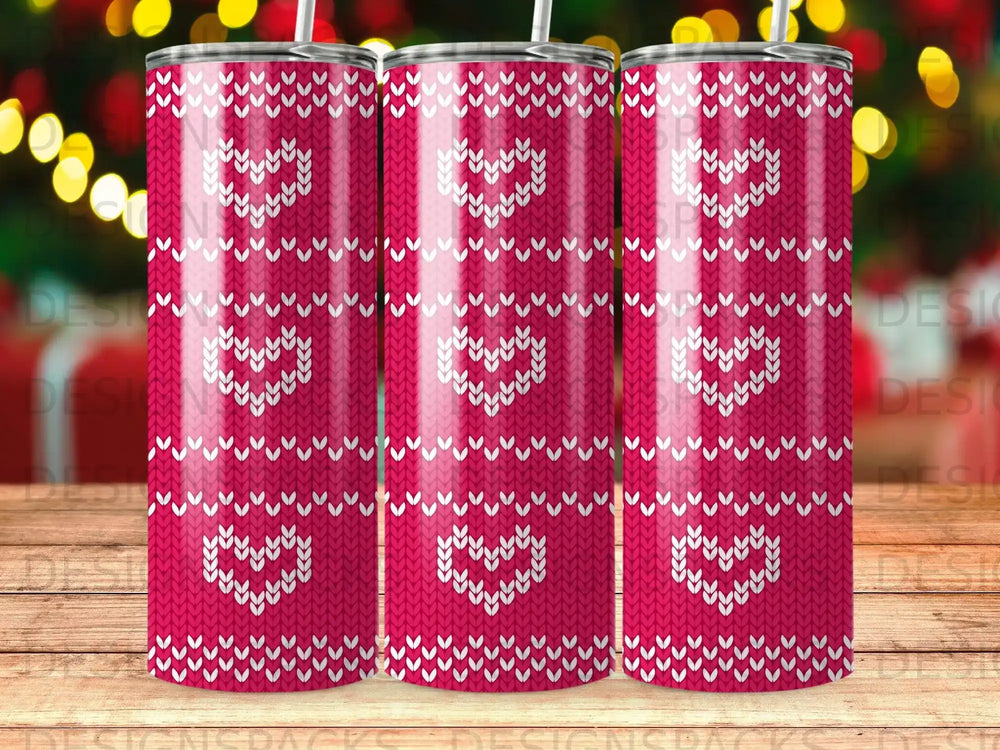 Pink Knitted Hearts Sweater Pattern Tumbler product type