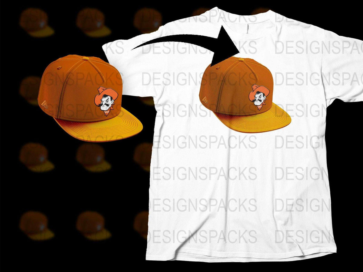 Orange Baseball Cap and White T-Shirt Set with Retro Cartoon Dog Design, Unisex Casual Apparel