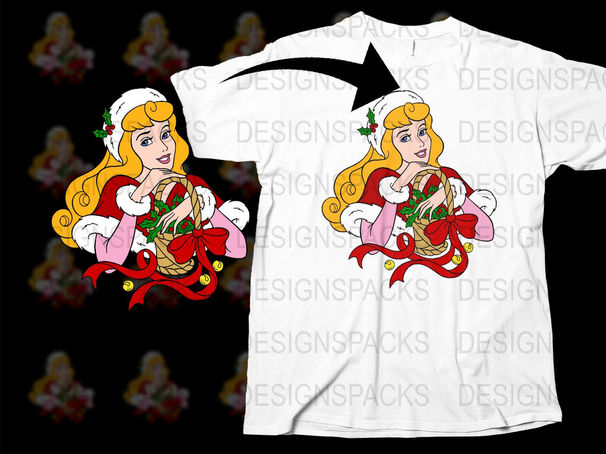 Christmas T-Shirt with Cartoon Princess Graphic, Festive Holiday Tee, Cute Winter Apparel for Kids and Adults