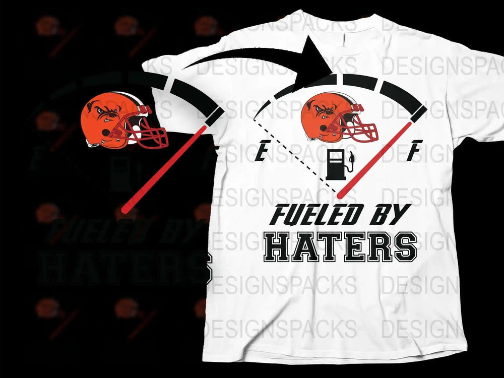 Fueled By Haters Graphic T-Shirt, Bold Orange Football Helmet Design, Sports Fan Apparel, Unique Statement Tee, Casual Wear