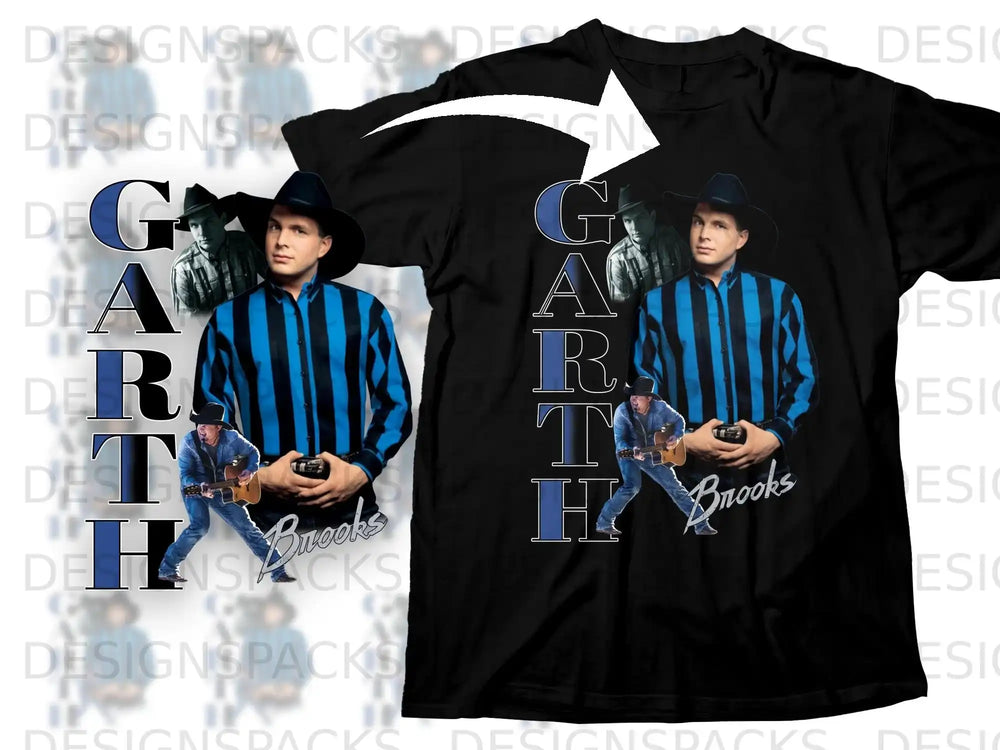 Black t-shirt with Garth Brooks image and "Brooks" text.