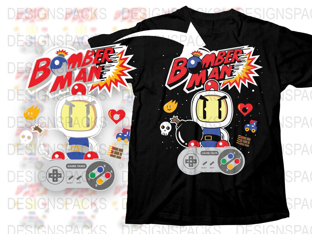 Retro Bomberman Inspired T-Shirt, Vintage Video Game Graphic Tee, Casual Gamer Clothing, Colorful 90s Nostalgia Apparel