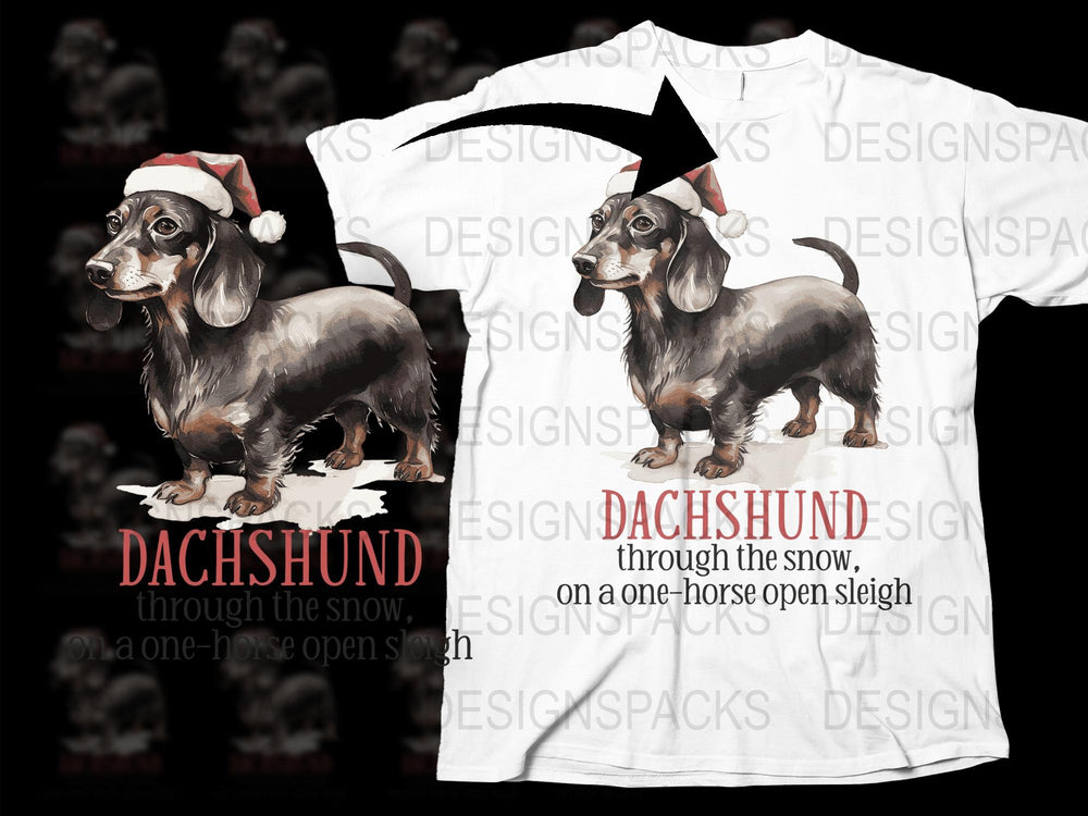 Dachshund Christmas T-Shirt, Cute Dog Santa Hat Holiday Tee, Unisex Winter Apparel Gift Idea
