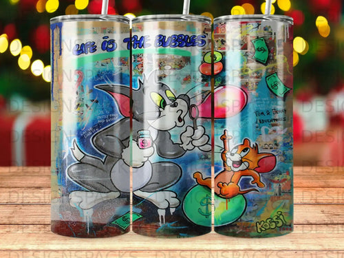 Tom and Jerry cartoon characters on a tumbler with 