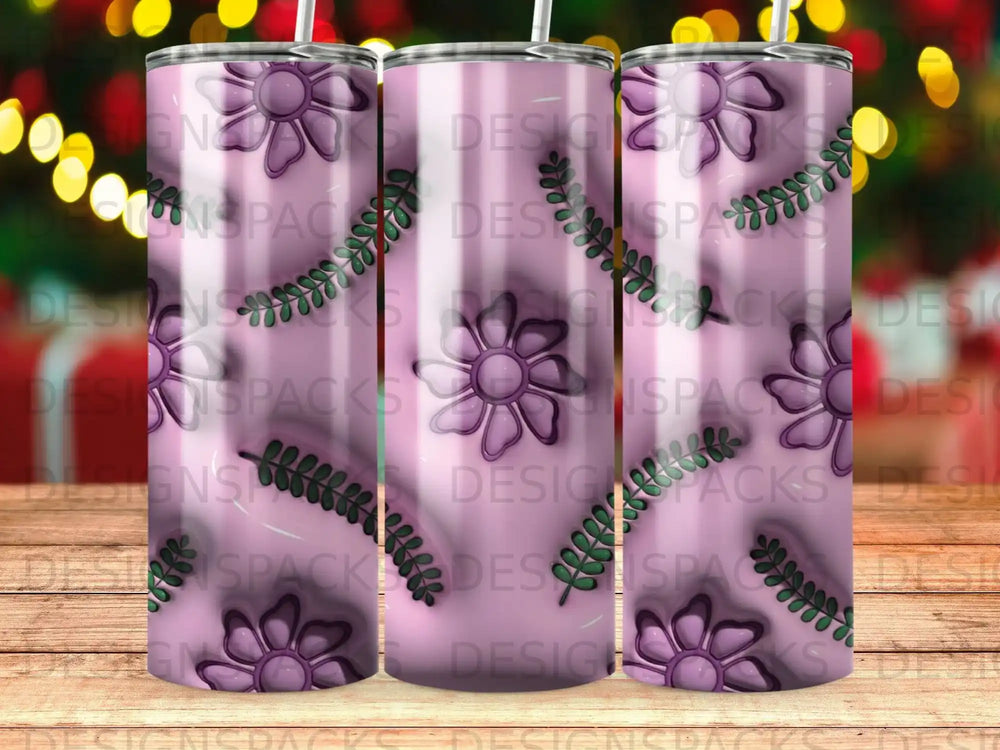 Purple Floral Green Leaves Striped Tumbler product type