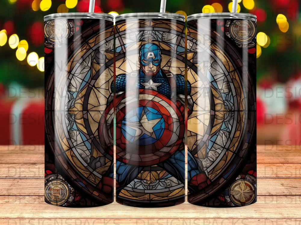 Captain America stained glass pattern on a tumbler wrap.