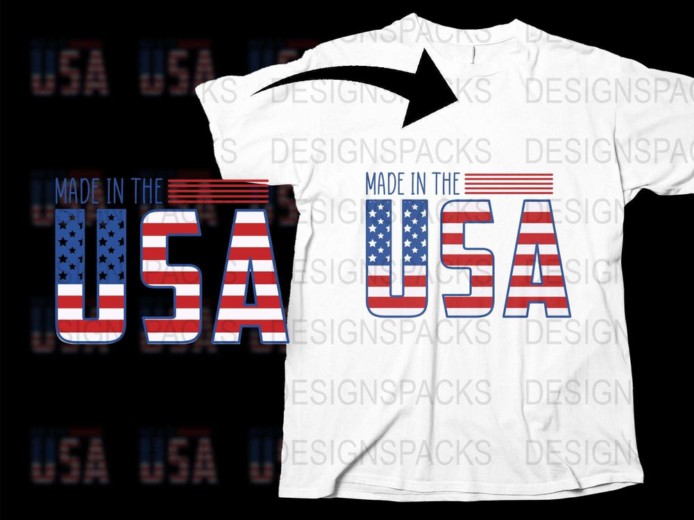 Patriotic USA T-Shirt, Made in America Graphic Tee, American Flag Stripes Design, Unisex White Shirt