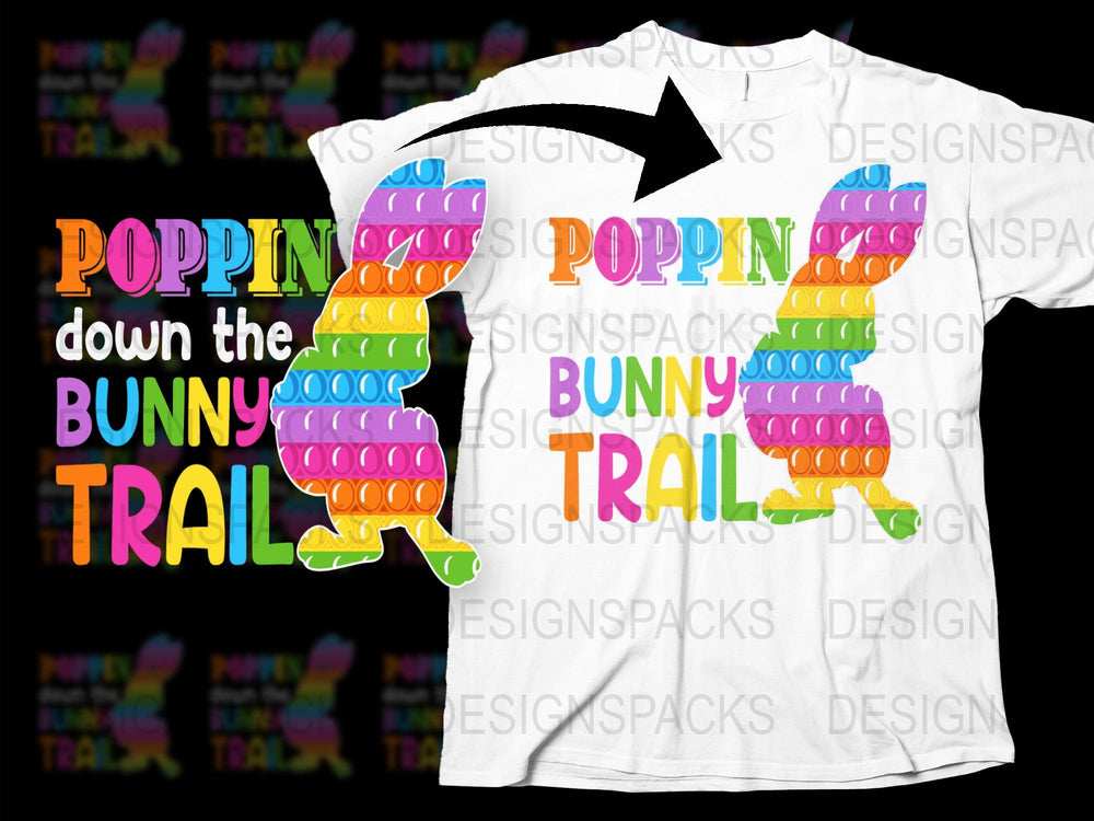 Colorful Easter Bunny Trail T-Shirt, Poppin Down Graphic Tee, Kids and Adults Spring Holiday Top