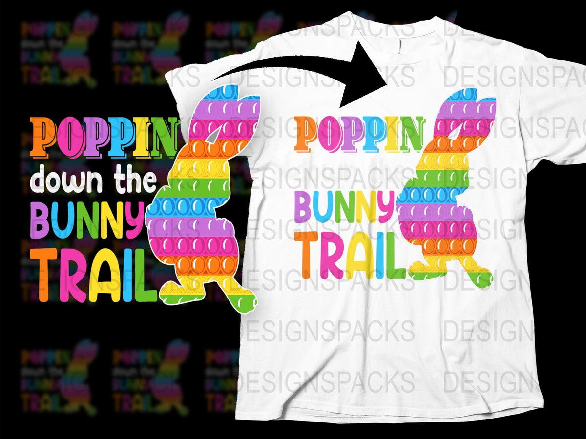 Colorful Easter Bunny Trail T-Shirt, Poppin Down Graphic Tee, Kids and Adults Spring Holiday Top