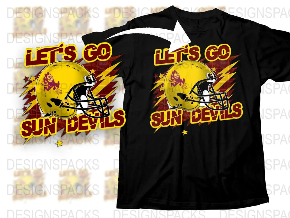 Let's Go Sun Devils Graphic T-Shirt, College Football Fan Apparel, Bold Yellow and Red Design, Sports Tee