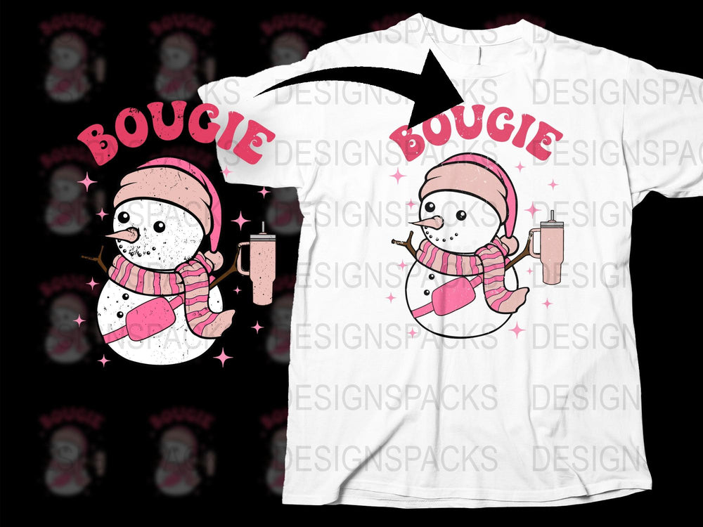 Cute Snowman T-Shirt Bougie Snowman with Coffee, Winter Fashion, Unisex Tee, Holiday Gift Idea, Casual Winter Wear