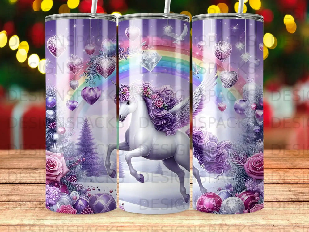 Winged Unicorn Winter Fantasy Rainbow Hearts Ornaments product type