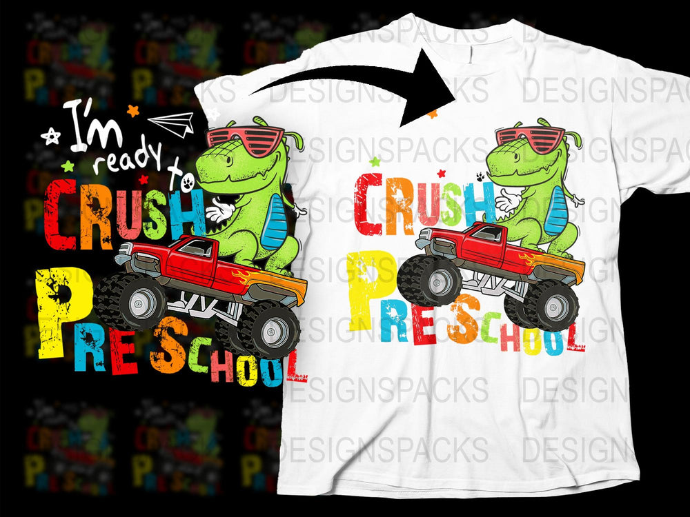 Kids Dinosaur T-Shirt, 'I'm Ready to Crush Preschool' Graphic Tee, Colorful Dino Design, Back to School Outfit for Boys and Girls