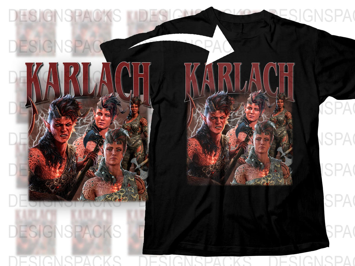 Karlach Inspired T-Shirt, Fantasy Warrior Graphic Tee, Unisex Black T-shirt, Gaming and Role-Play Apparel