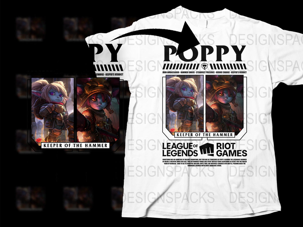 League of Legends Poppy T-Shirt, Keeper of the Hammer Graphic Tee, Gaming Apparel, Riot Games Merchandise
