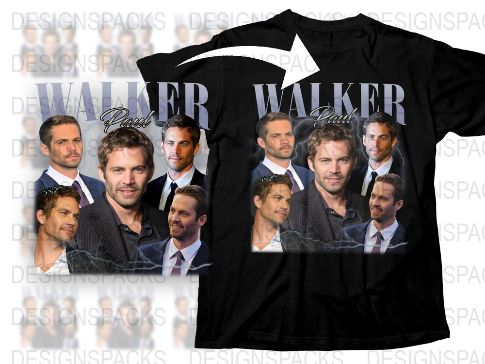 Paul Walker Tribute T-Shirt, Graphic Tee with Multiple Poses, Unisex Black Cotton Shirt
