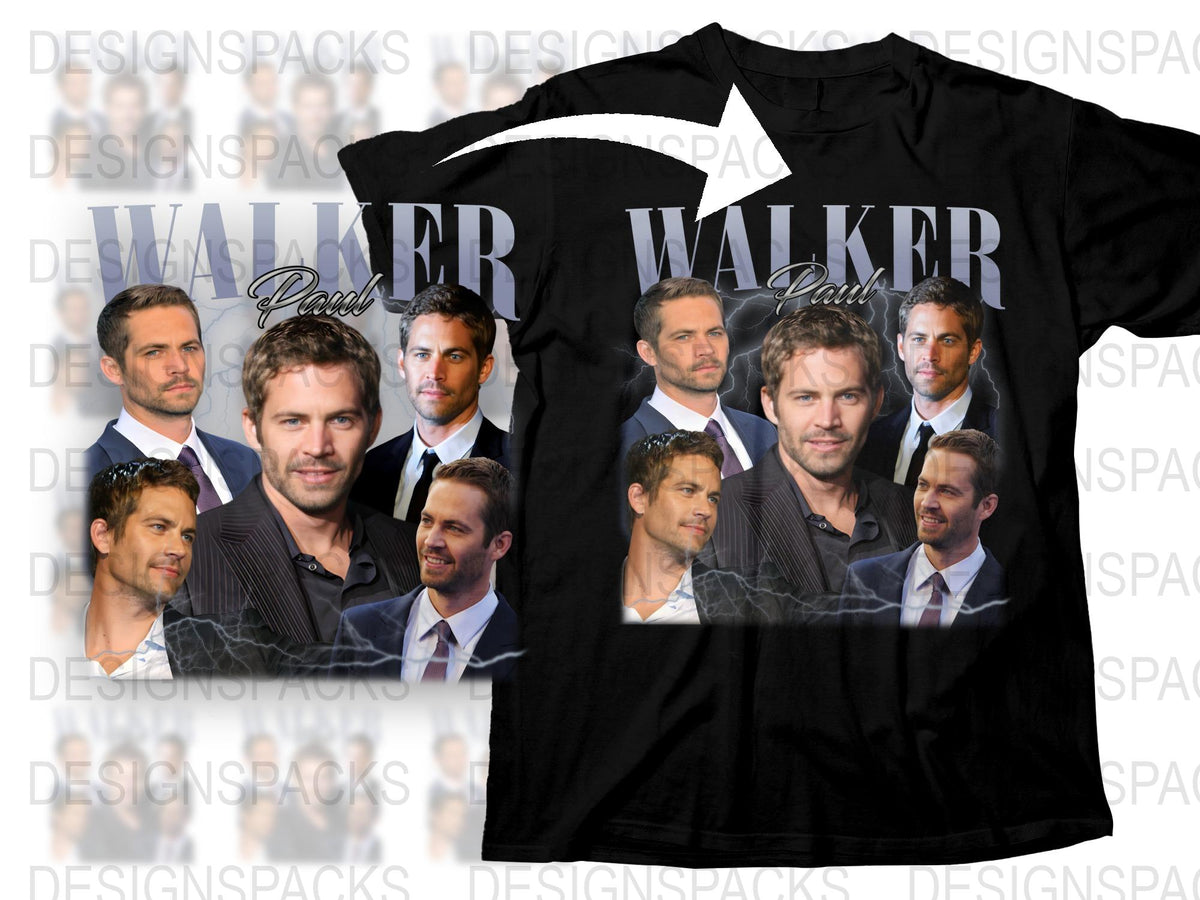 Paul Walker Tribute T-Shirt, Graphic Tee with Multiple Poses, Unisex Black Cotton Shirt