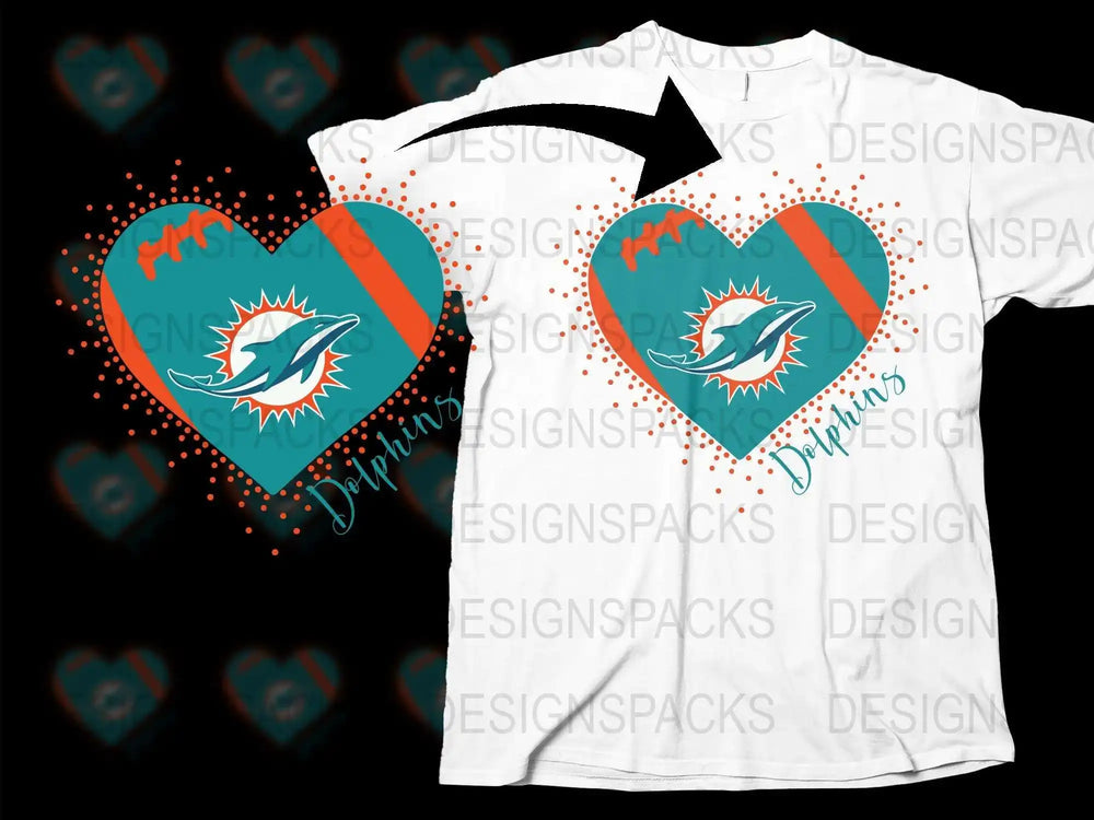 Miami Dolphins Heart Logo T-Shirt, NFL Team Graphic Tee, Unisex Casual Sports Apparel