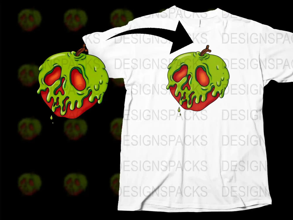 Men's Graphic Tee Neon Green Zombie Apple Design, Novelty Halloween T-shirt, Unique Horror Apparel