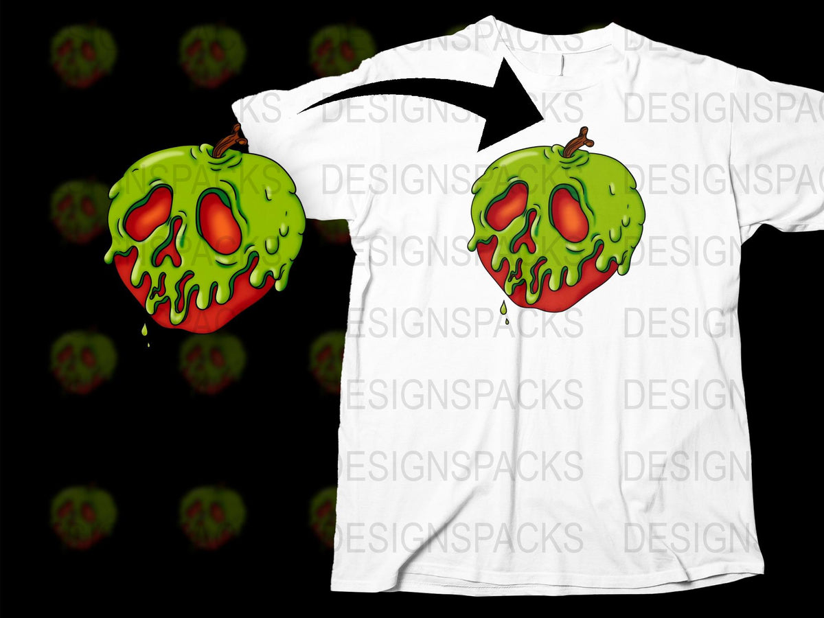 Men's Graphic Tee Neon Green Zombie Apple Design, Novelty Halloween T-shirt, Unique Horror Apparel