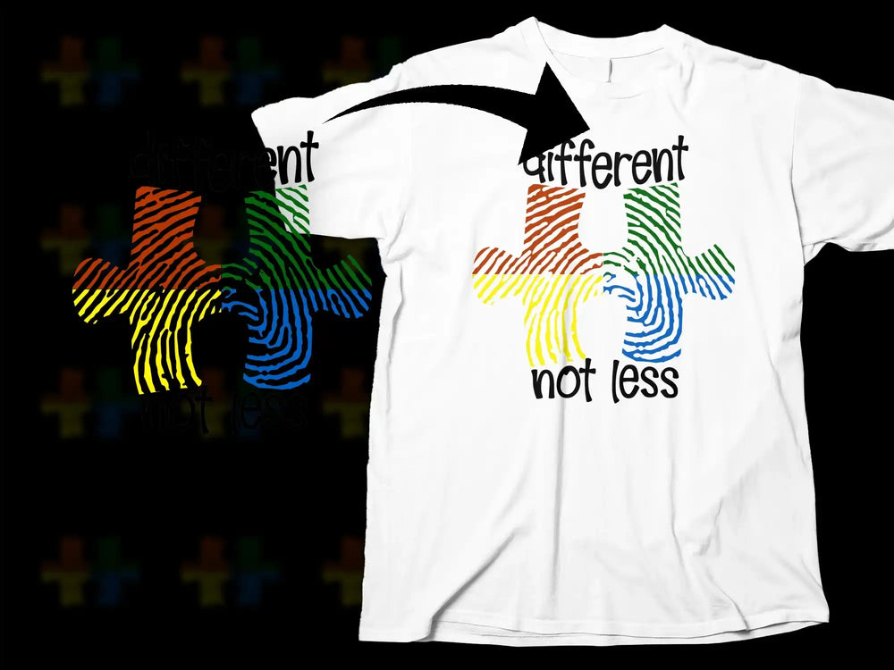 Autism Awareness T-Shirt, Colorful Puzzle Pieces, Different Not Less Tee, Supportive Apparel