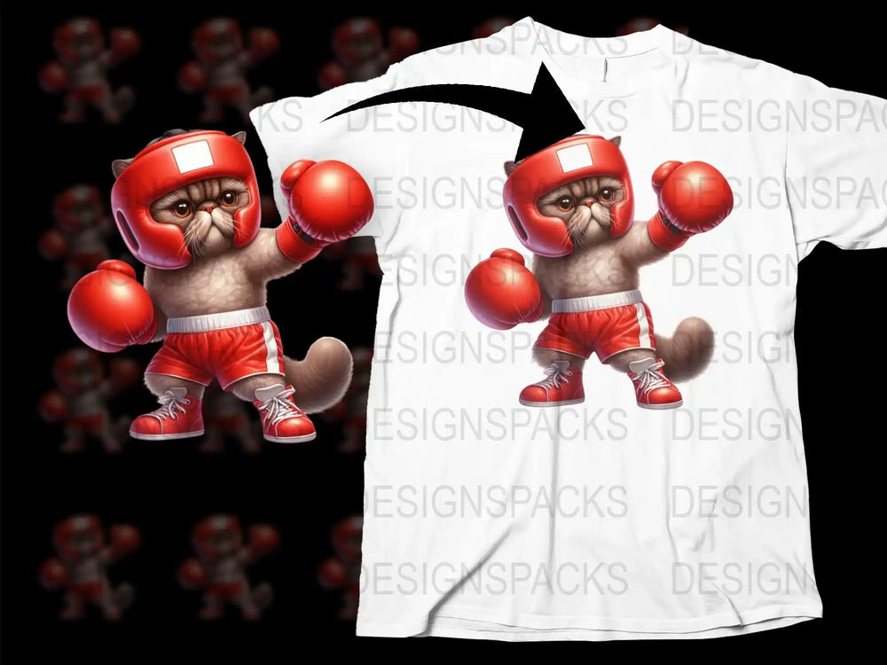Cartoon Boxing Cat T-Shirt, Funny Cat Boxer Graphic Tee, Athletic Kitty Shirt, Unique Cat Lover Gift, Unisex Adult Clothing
