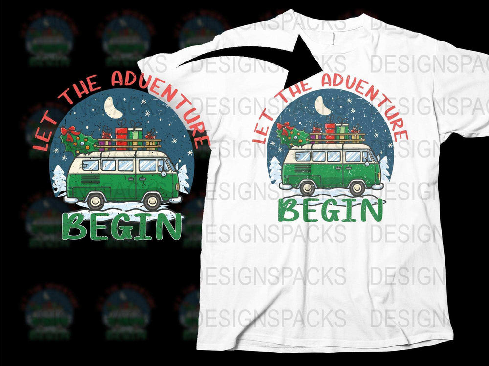 Adventure Begin Vintage Van T-Shirt, Travel Camping Graphic Tee, Retro Road Trip Shirt