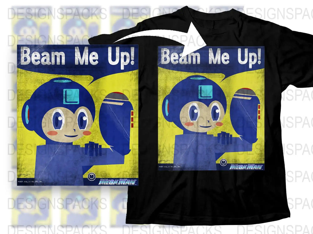 Retro Space Robot T-Shirt, Vintage Beam Me Up Graphic Tee, Unisex Sci-Fi Shirt, Yellow and Blue Robot Print, Cool Nerd Gift Idea