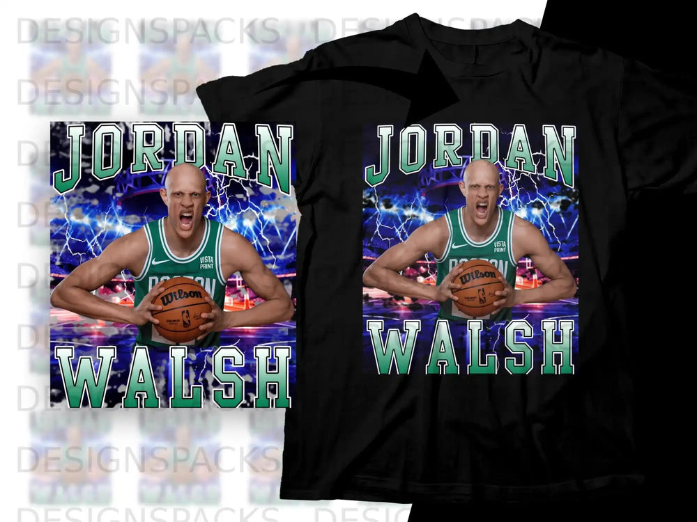 Black t-shirt with "Jordan Walsh" graphic featuring basketball player.