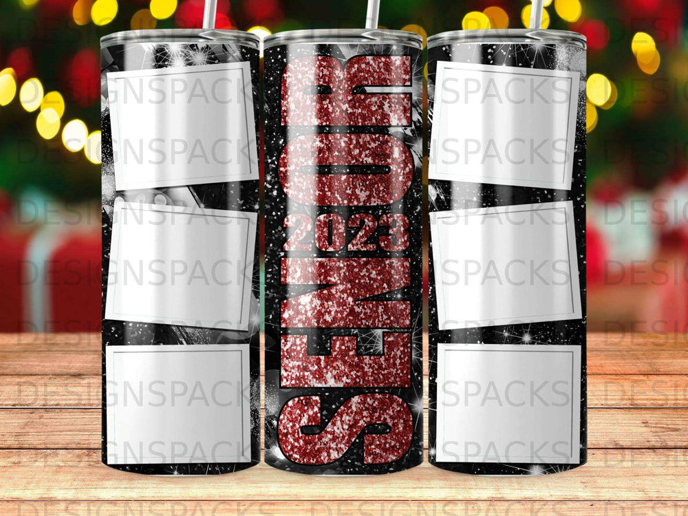 Glittery "Home" text on a tumbler with a bokeh background.