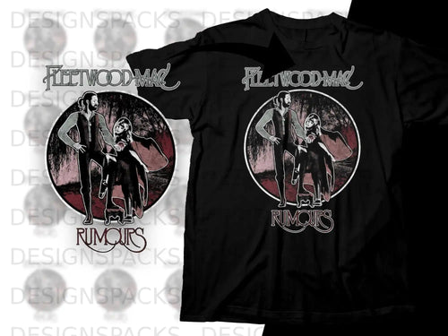 Black t-shirt with Fleetwood Mac Rumours album art featuring two figures.