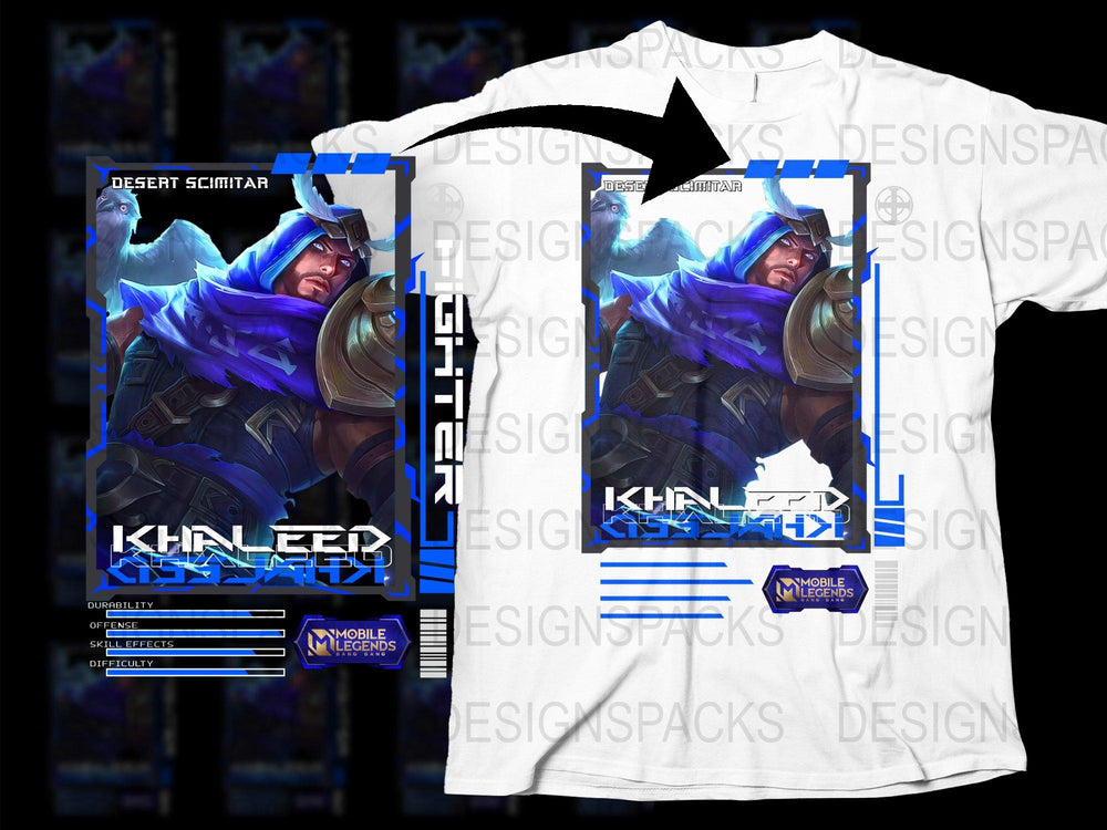 Khan T-Shirt, Mobile Legends Game Graphic Tee, Desert Scimitar Character, Men's White Shirt
