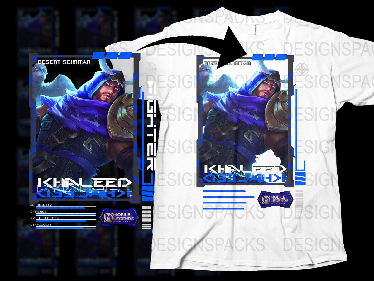 Khan T-Shirt, Mobile Legends Game Graphic Tee, Desert Scimitar Character, Men's White Shirt