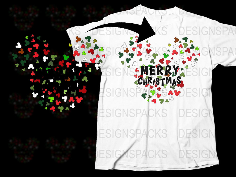 Merry Christmas T-Shirt with Colorful Mickey Mouse Confetti Design, Festive Holiday Tee