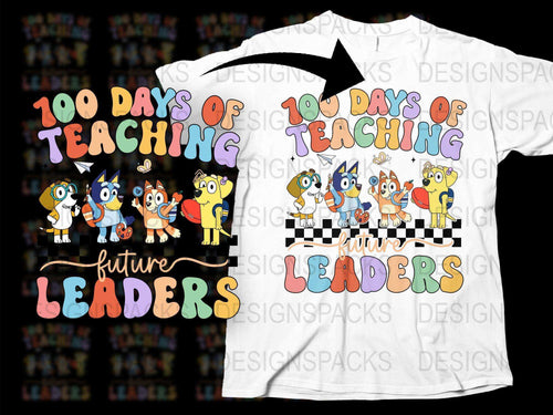 100 Days of Teaching T-Shirt, Cute Cartoon Animals, Future Leaders Graphic Tee, Teacher Appreciation Gift