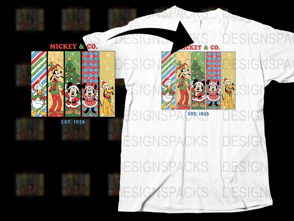 Disney Christmas T-Shirt, Mickey and Friends Holiday Door Tee, Festive Family Apparel, Vintage Cartoon Style, Kids and Adults Sizes