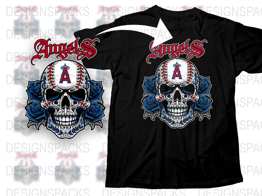 Gothic Skull T-Shirt, Los Angeles Baseball Inspired Graphic Tee, Men's Black Cotton Shirt