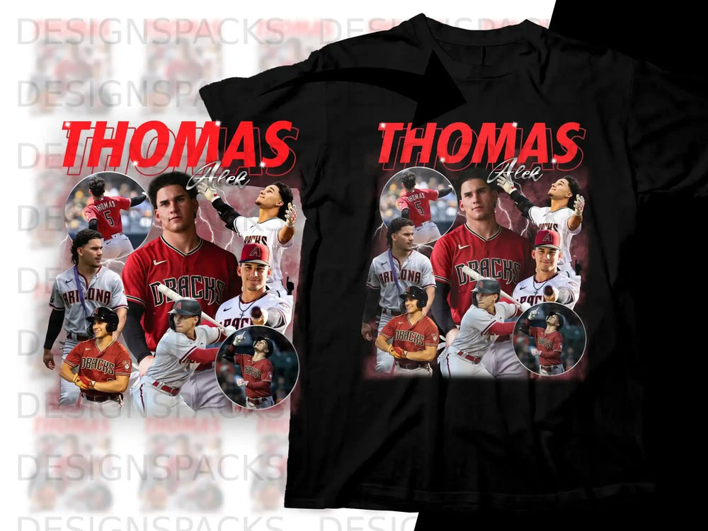 Arizona Diamondbacks Alek Thomas collage with team logos and player image.