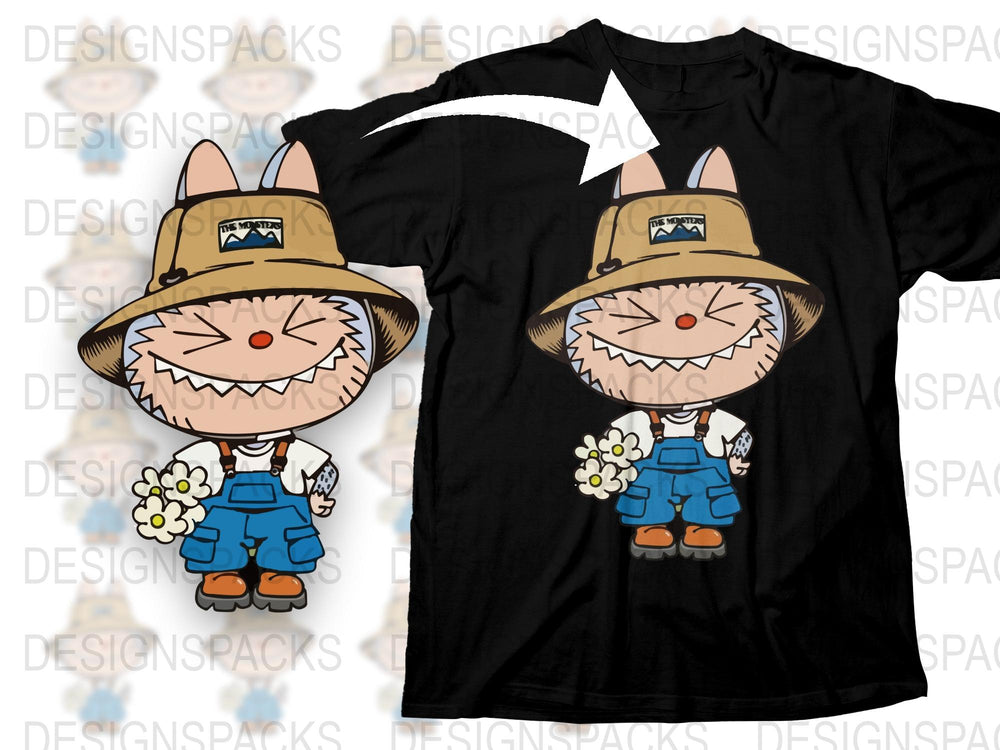 Cute Cartoon Farmer Cat T-Shirt, Funny Animal Graphic Tee, Unisex Kids and Adult Sizes