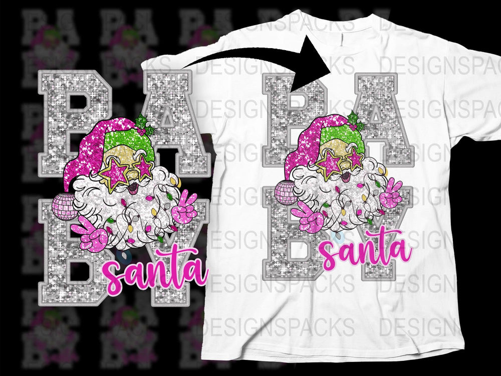 Santa Papa T-Shirt, Glitter Christmas Holiday Tee, Festive Family Matching Shirts, Sparkly Seasonal Apparel
