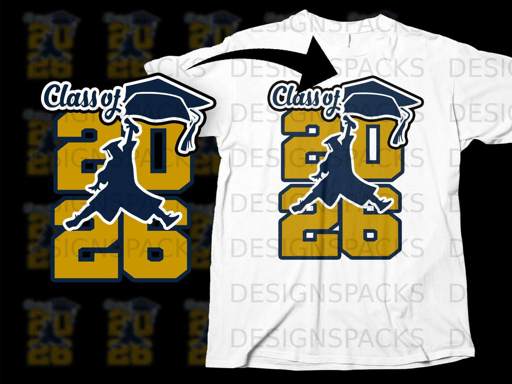 Class of 2026 graduation design on a white t-shirt.